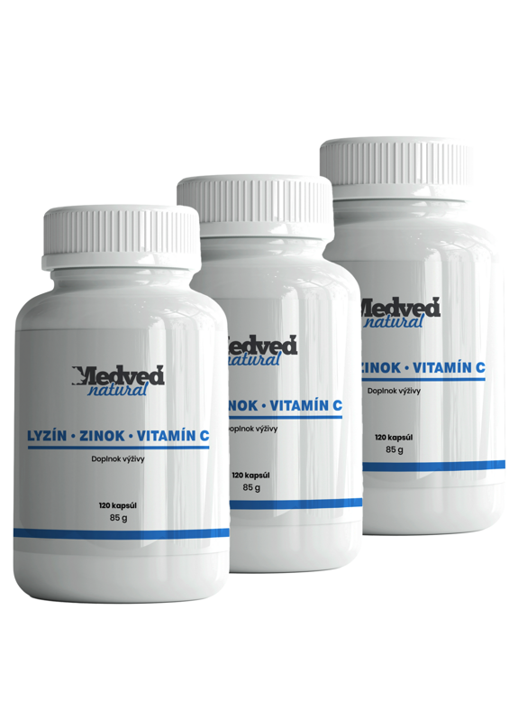 3x Lyzín - zinok - vitamín C po 120 kapsúl (360 kapsúl spolu)