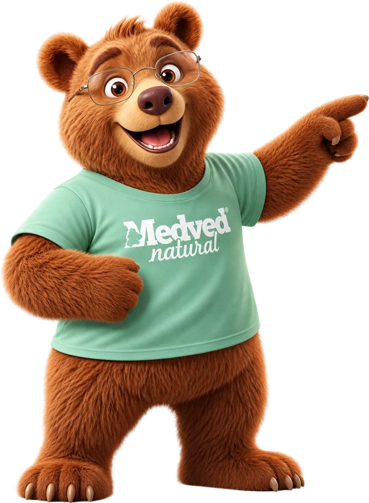 Maskot Medveď ukazuje na kroky súťaže