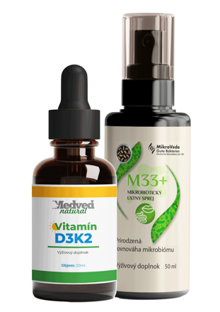 Vitamín D3K2 Medveď natural + M33 Mikrobiotický ústny sprej 50 ml